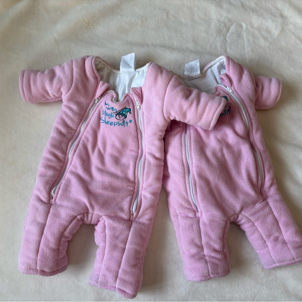 2 x Magic Merlin Pink Sleepsuits 3-6M